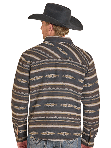 Rock & Roll Denim BM92C06729 Mens Aztec Shirt Jacket Dark Brown back view. If you need any assistance with this item or the purchase of this item please call us at five six one seven four eight eight eight zero one Monday through Saturday 10:00a.m EST to 8:00 p.m EST
