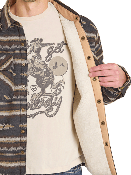 Rock & Roll Denim BM92C06729 Mens Aztec Shirt Jacket Dark Brown inside view. If you need any assistance with this item or the purchase of this item please call us at five six one seven four eight eight eight zero one Monday through Saturday 10:00a.m EST to 8:00 p.m EST