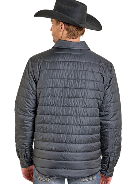 Rock & Roll Denim BM92C06748 Mens Puffer Print Lined Shirt Jacket Black back view. If you need any assistance with this item or the purchase of this item please call us at five six one seven four eight eight eight zero one Monday through Saturday 10:00a.m EST to 8:00 p.m EST