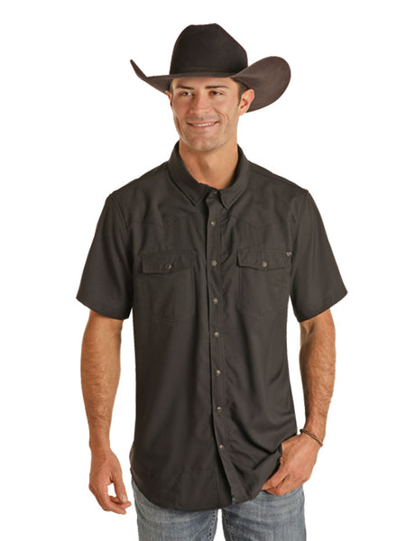 Rock & Roll Denim BMN3S02400-BLK Mens Ripstop Short Sleeve Snap Shirt Black front view. If you need any assistance with this item or the purchase of this item please call us at five six one seven four eight eight eight zero one Monday through Saturday 10:00a.m EST to 8:00 p.m EST