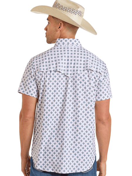 Rock & Roll Denim BMN3S06424 Mens Tek Western Short Sleeve Geo Print Shirt Natural back view. If you need any assistance with this item or the purchase of this item please call us at five six one seven four eight eight eight zero one Monday through Saturday 10:00a.m EST to 8:00 p.m EST