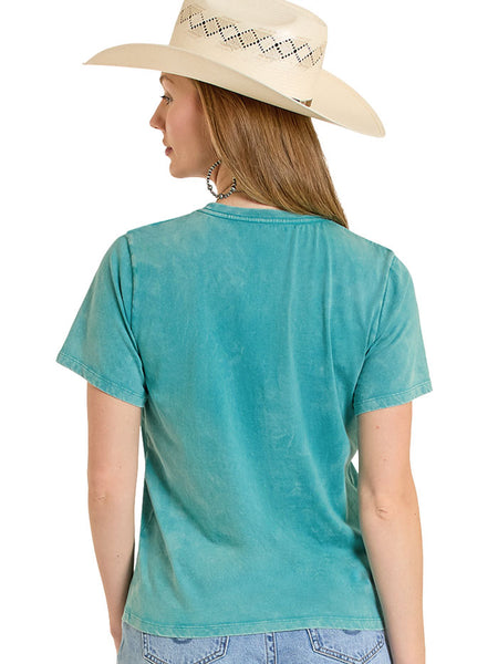 Rock & Roll Denim BW21T08428 Womens Western State of Mind Graphic Tee Turquoise back view. If you need any assistance with this item or the purchase of this item please call us at five six one seven four eight eight eight zero one Monday through Saturday 10:00a.m EST to 8:00 p.m EST