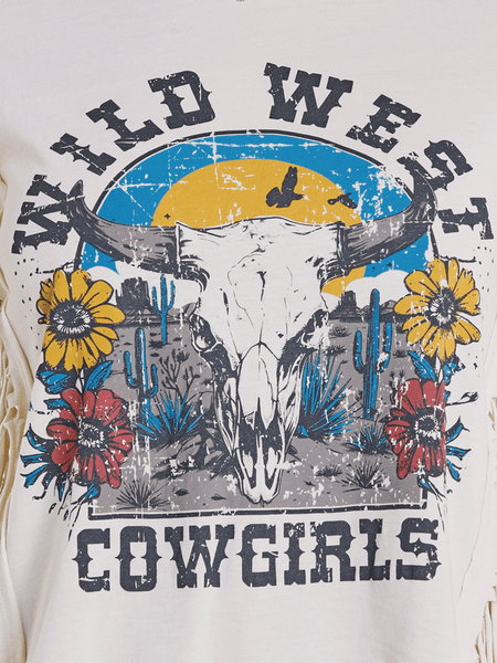 Rock & Roll Denim BW21T08436 Womens Wild West Fringe Graphic Tee Natural graphic close up. If you need any assistance with this item or the purchase of this item please call us at five six one seven four eight eight eight zero one Monday through Saturday 10:00a.m EST to 8:00 p.m EST