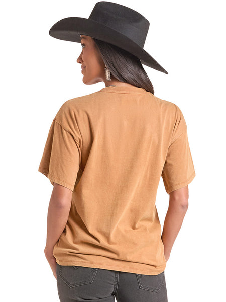 Rock & Roll Denim BW21T09733 Womens Oversize Aces Graphic Tee Tan back view. If you need any assistance with this item or the purchase of this item please call us at five six one seven four eight eight eight zero one Monday through Saturday 10:00a.m EST to 8:00 p.m EST