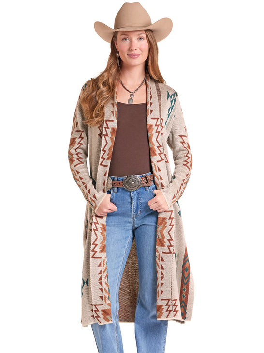 Rock & Roll Denim BW95T09737 Womens Aztec Knit Duster Cream