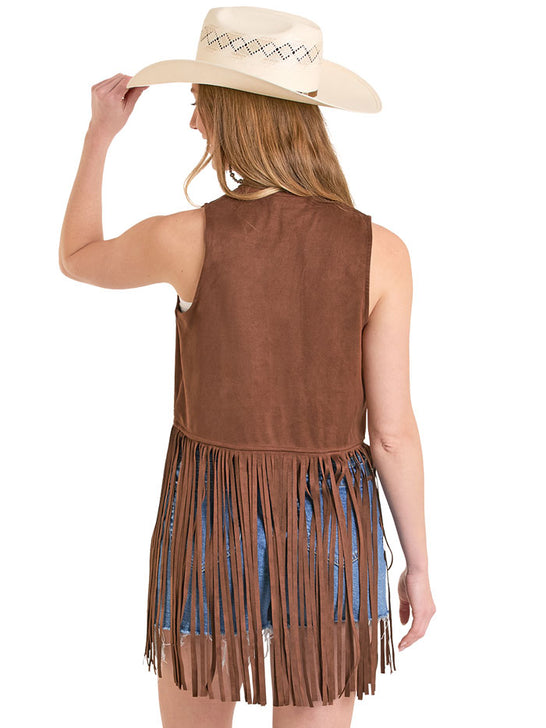 Rock & Roll Denim BW98C08110 Womens Embroidered Microsuede Fringe Vest Brown back view. If you need any assistance with this item or the purchase of this item please call us at five six one seven four eight eight eight zero one Monday through Saturday 10:00a.m EST to 8:00 p.m EST