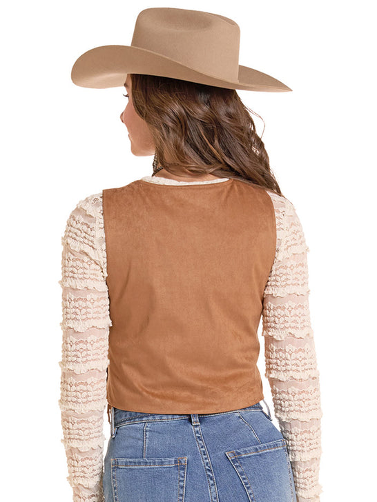Rock & Roll Denim BW98T09979 Womens Embroidery Fringe Vest Copper back view. If you need any assistance with this item or the purchase of this item please call us at five six one seven four eight eight eight zero one Monday through Saturday 10:00a.m EST to 8:00 p.m EST
