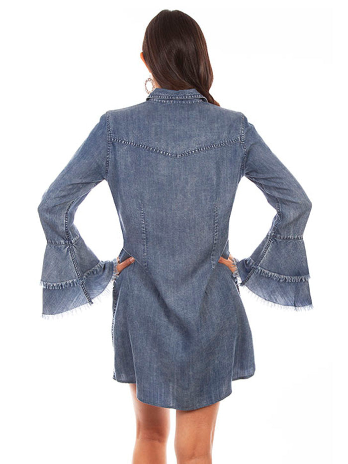 Scully HC619-DEN Womens Long Sleeve Western Yoke Shirt Dress Denim front view. If you need any assistance with this item or the purchase of this item please call us at five six one seven four eight eight eight zero one Monday through Saturday 10:00a.m EST to 8:00 p.m EST