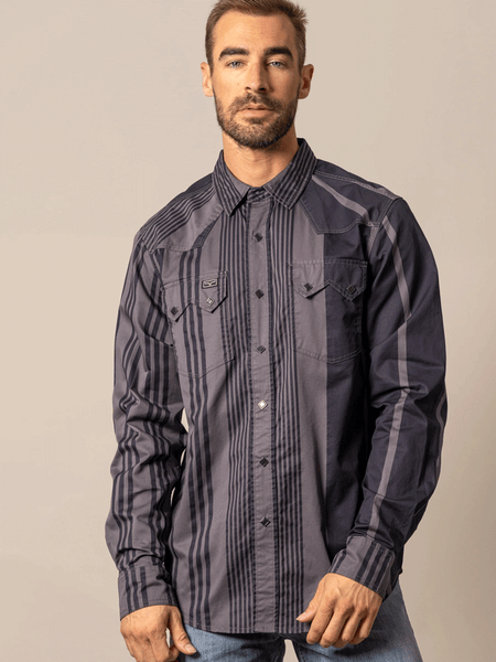 Kimes Ranch BANDIT Mens Long Sleeve Western Shirt Black front view. If you need any assistance with this item or the purchase of this item please call us at five six one seven four eight eight eight zero one Monday through Saturday 10:00a.m EST to 8:00 p.m EST