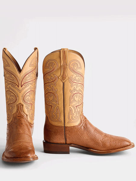 Lucchese CL1028.W8 Mens LANCE Smooth Ostrich Western Boots Barnwood front and side view. If you need any assistance with this item or the purchase of this item please call us at five six one seven four eight eight eight zero one Monday through Saturday 10:00a.m EST to 8:00 p.m EST