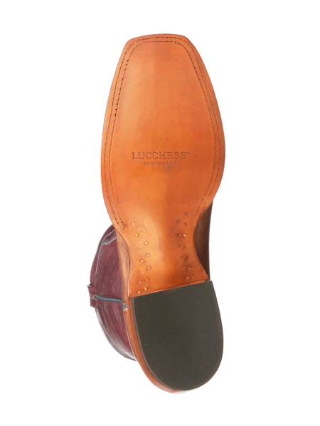 Lucchese CL1566 Mens MARTIN Mad Dog Goat Boots Peanut Brown sole view. If you need any assistance with this item or the purchase of this item please call us at five six one seven four eight eight eight zero one Monday through Saturday 10:00a.m EST to 8:00 p.m EST