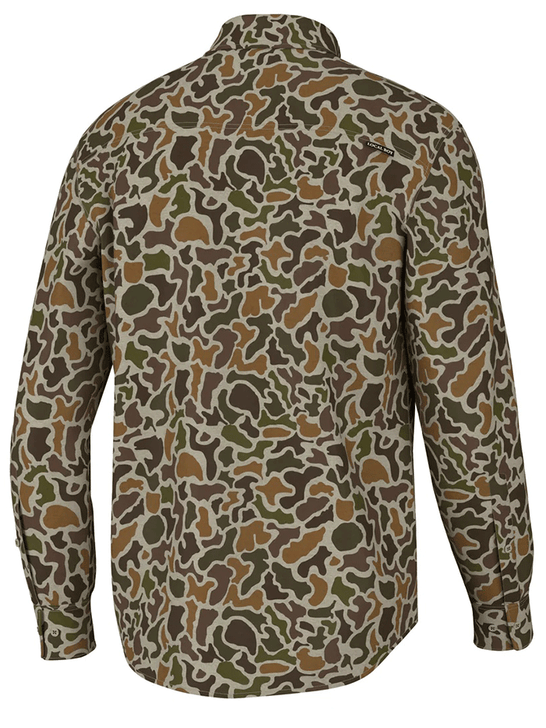 Local Boy Outfitters L1500032-LCV Mens Camo Buttom Up Shirt Localflage Vintage back view. If you need any assistance with this item or the purchase of this item please call us at five six one seven four eight eight eight zero one Monday through Saturday 10:00a.m EST to 8:00 p.m EST