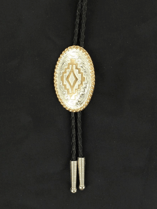 Crumrine C10853 Aztec Western Bolo Tie Silver front view. If you need any assistance with this item or the purchase of this item please call us at five six one seven four eight eight eight zero one Monday through Saturday 10:00a.m EST to 8:00 p.m EST