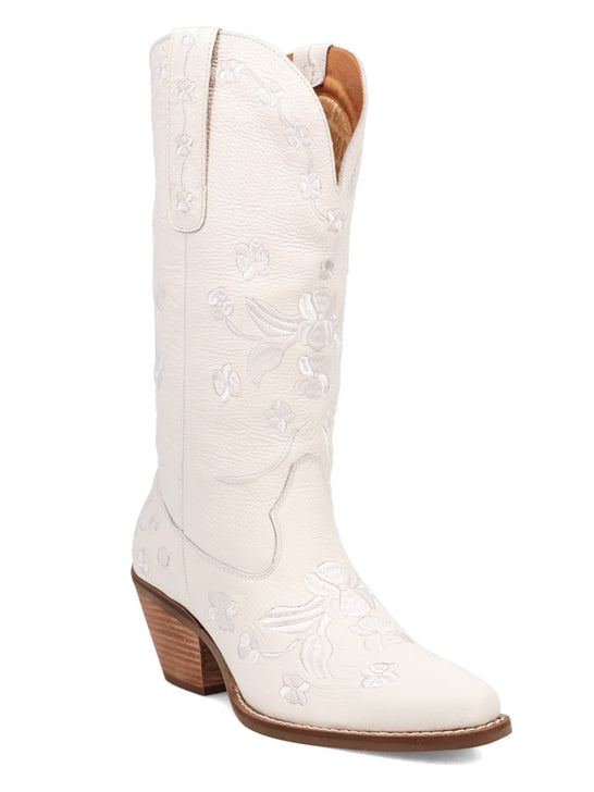 Dingo DI2182-WH Womens Love Bug Leather Boot White front and side view. If you need any assistance with this item or the purchase of this item please call us at five six one seven four eight eight eight zero one Monday through Saturday 10:00a.m EST to 8:00 p.m EST