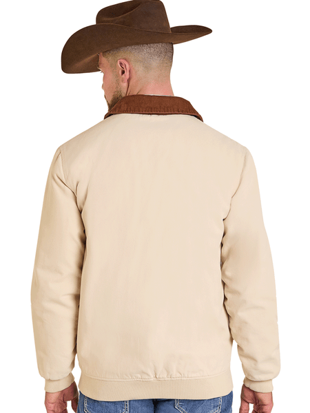 Panhandle Slim DM92C06168 Mens Bomber Washed Canvas Jacket Natural back view. If you need any assistance with this item or the purchase of this item please call us at five six one seven four eight eight eight zero one Monday through Saturday 10:00a.m EST to 8:00 p.m EST