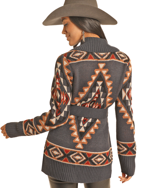 Panhandle DW95C04143 Womens Aztec Robe Cardigan Navy back. If you need any assistance with this item or the purchase of this item please call us at five six one seven four eight eight eight zero one Monday through Saturday 10:00a.m EST to 8:00 p.m EST