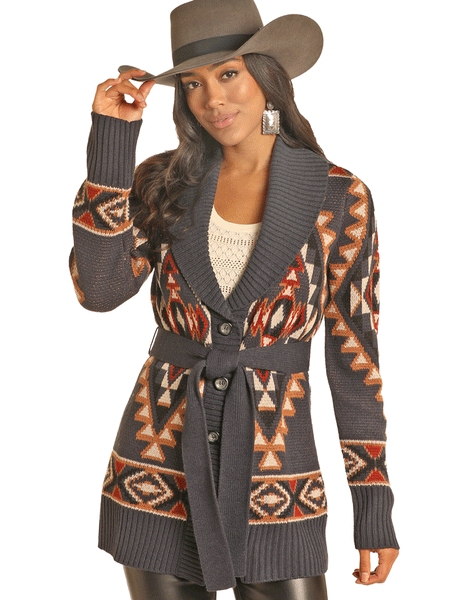 Panhandle DW95C04143 Womens Aztec Robe Cardigan Navy front. If you need any assistance with this item or the purchase of this item please call us at five six one seven four eight eight eight zero one Monday through Saturday 10:00a.m EST to 8:00 p.m EST
