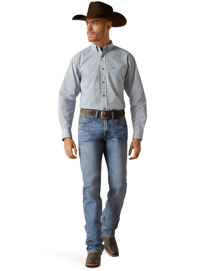 Ariat 10046527 Mens Gery Classic Fit Shirt Blue front view. If you need any assistance with this item or the purchase of this item please call us at five six one seven four eight eight eight zero one Monday through Saturday 10:00a.m EST to 8:00 p.m EST