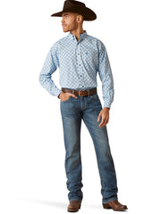 Ariat 10046576 Mens Galt Classic Shirt Blue front view full body. If you need any assistance with this item or the purchase of this item please call us at five six one seven four eight eight eight zero one Monday through Saturday 10:00a.m EST to 8:00 p.m EST