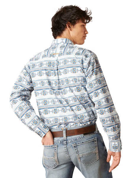 Ariat 10046577 Mens Garith Snap Long Sleeve Shirt White back view. If you need any assistance with this item or the purchase of this item please call us at five six one seven four eight eight eight zero one Monday through Saturday 10:00a.m EST to 8:00 p.m EST