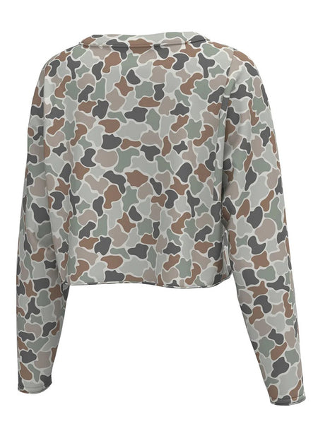 Local Girl Outfitters L5112000-FCF Womens Boxy Crop Long Sleeve T-Shirt Forest Camo Flora back view. If you need any assistance with this item or the purchase of this item please call us at five six one seven four eight eight eight zero one Monday through Saturday 10:00a.m EST to 8:00 p.m EST