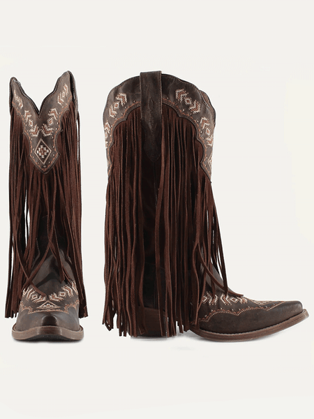 Buck & Brana FRANNY Ladies Fringe Western Boots Honey front and side view. If you need any assistance with this item or the purchase of this item please call us at five six one seven four eight eight eight zero one Monday through Saturday 10:00a.m EST to 8:00 p.m EST