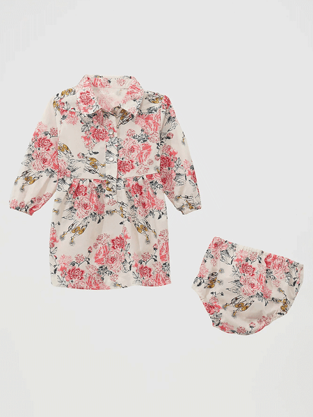 Wrangler 112371853 Little Girls Printed Western Snap Dress Floral White front view. If you need any assistance with this item or the purchase of this item please call us at five six one seven four eight eight eight zero one Monday through Saturday 10:00a.m EST to 8:00 p.m EST