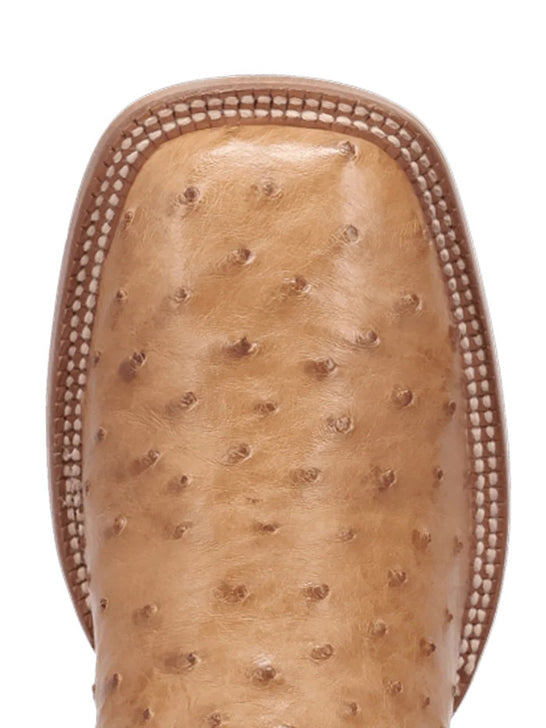 Dan Post GL103 Mens BRANNAN Full Quill Ostrich Square Toe Boots Tan toe view. If you need any assistance with this item or the purchase of this item please call us at five six one seven four eight eight eight zero one Monday through Saturday 10:00a.m EST to 8:00 p.m EST