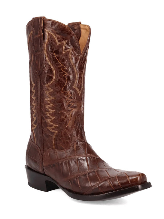 Dan Post GL108 Mens Gold Label DELANO Alligator Boot Brass Brown front and side view. If you need any assistance with this item or the purchase of this item please call us at five six one seven four eight eight eight zero one Monday through Saturday 10:00a.m EST to 8:00 p.m EST