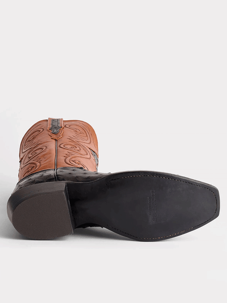Lucchese GY1007.73-1001 Mens RANDALL Full Quill Ostrich Western Boots Black And Cognac sole view. If you need any assistance with this item or the purchase of this item please call us at five six one seven four eight eight eight zero one Monday through Saturday 10:00a.m EST to 8:00 p.m EST