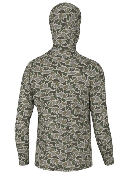 Local Boy Outfitters L1400084-DCC Mens Heather Blend Hoddie Duck Camo back view. If you need any assistance with this item or the purchase of this item please call us at five six one seven four eight eight eight zero one Monday through Saturday 10:00a.m EST to 8:00 p.m EST