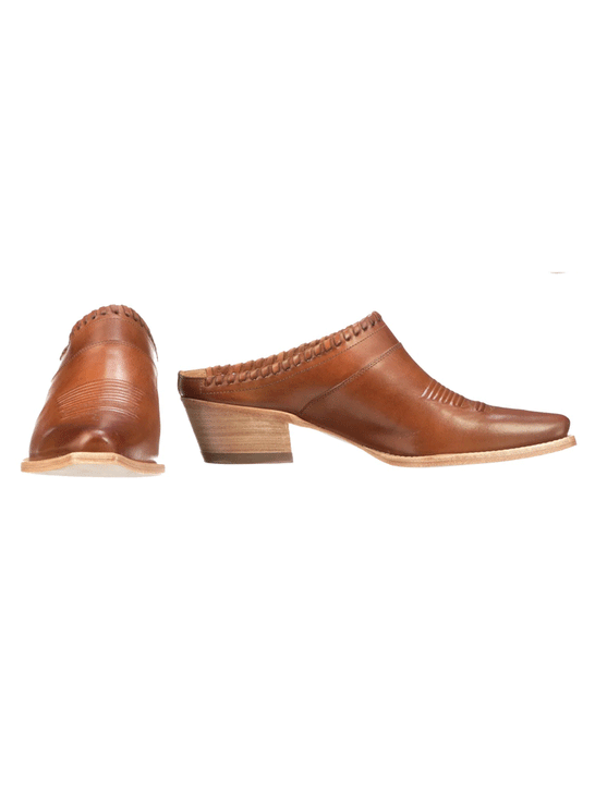Lucchese I6115 Womens KIM Western Mule Golden Tan front and side view. If you need any assistance with this item or the purchase of this item please call us at five six one seven four eight eight eight zero one Monday through Saturday 10:00a.m EST to 8:00 p.m EST
