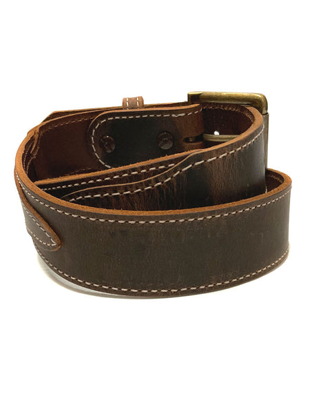 Gingerich 1022-45 Mens Yellowstone Leather Belt With Scallops Distressed Brown back view. If you need any assistance with this item or the purchase of this item please call us at five six one seven four eight eight eight zero one Monday through Saturday 10:00a.m EST to 8:00 p.m EST