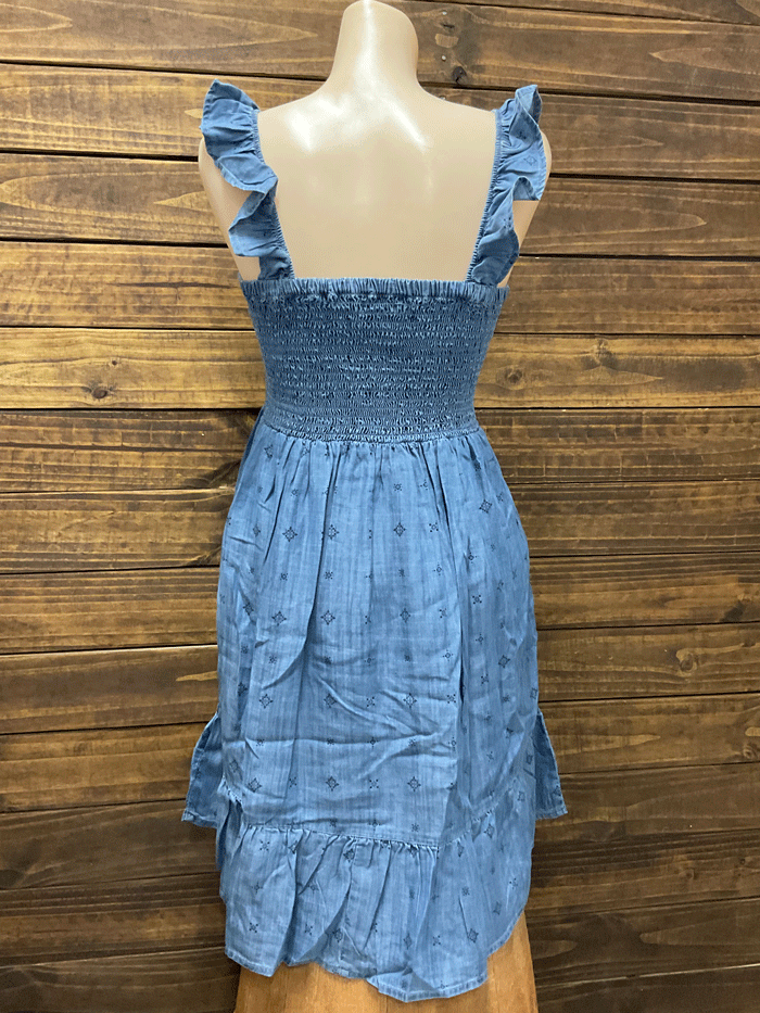 Ariat 10045007 Womens Paisley Pursuit Dress Light Blue Denim front view. If you need any assistance with this item or the purchase of this item please call us at five six one seven four eight eight eight zero one Monday through Saturday 10:00a.m EST to 8:00 p.m EST