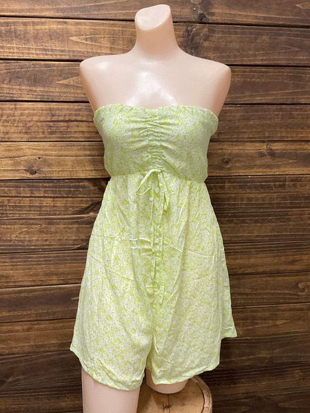 Travida 6290-1345 Womens Small Flowers Luna Romper Lime front view. If you need any assistance with this item or the purchase of this item please call us at five six one seven four eight eight eight zero one Monday through Saturday 10:00a.m EST to 8:00 p.m EST