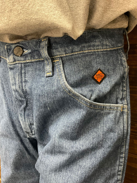 Wrangler FRCV47T Mens Flame 47 Regular Jean Denim close up. If you need any assistance with this item or the purchase of this item please call us at five six one seven four eight eight eight zero one Monday through Saturday 10:00a.m EST to 8:00 p.m EST