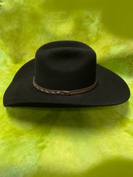 Justin JF0630CROW4402 Bent Rail Crowell 6X Fur Felt Hat Black side view. If you need any assistance with this item or the purchase of this item please call us at five six one seven four eight eight eight zero one Monday through Saturday 10:00a.m EST to 8:00 p.m EST