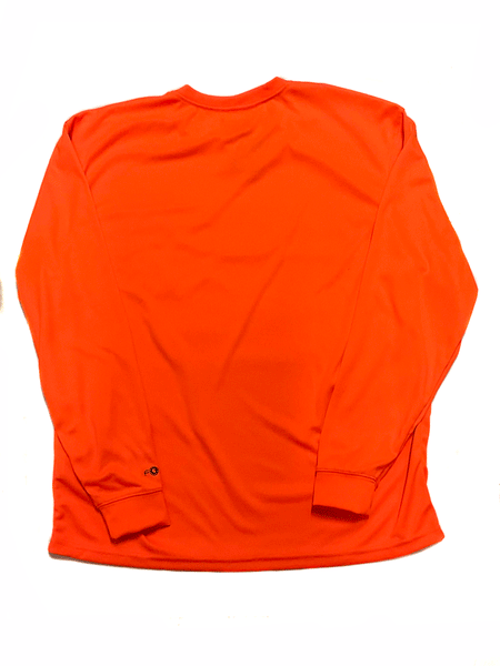 Carhartt 100494-824 Mens Force Color Enhanced Long Sleeve T-Shirt Brite Orange back view. If you need any assistance with this item or the purchase of this item please call us at five six one seven four eight eight eight zero one Monday through Saturday 10:00a.m EST to 8:00 p.m EST