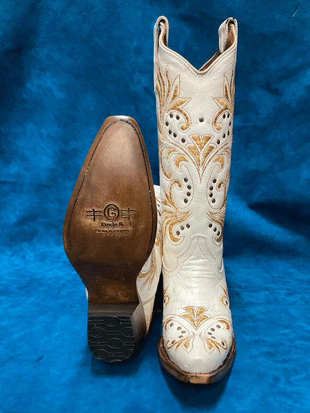 Circle G L5967 Ladies Embroidery And Studs Boots Pearl front and sole view. If you need any assistance with this item or the purchase of this item please call us at five six one seven four eight eight eight zero one Monday through Saturday 10:00a.m EST to 8:00 p.m EST