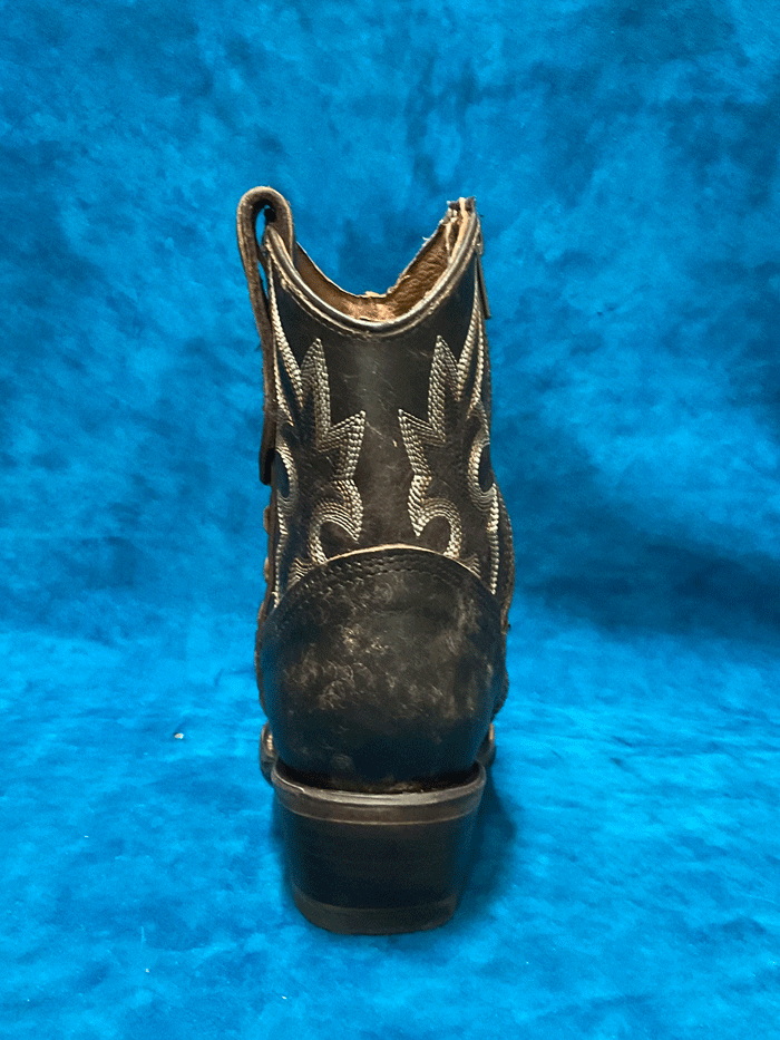 Circle G L5917 Ladies Embroidery And Zipper Ankle Boot Black And Brown front and side view. If you need any assistance with this item or the purchase of this item please call us at five six one seven four eight eight eight zero one Monday through Saturday 10:00a.m EST to 8:00 p.m EST