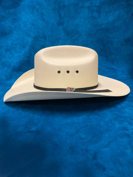 Justin JS0256BUCK Kids Buckaroo Western Canvas Hat Ivory left side view. If you need any assistance with this item or the purchase of this item please call us at five six one seven four eight eight eight zero one Monday through Saturday 10:00a.m EST to 8:00 p.m EST