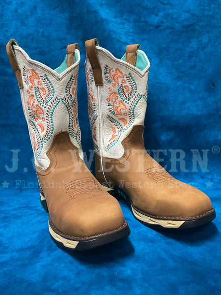 Corral W5010 Ladies Embroidery Hydro Resist Polycarbonate Security Toe Boot Straw And White front / side view pair. If you need any assistance with this item or the purchase of this item please call us at five six one seven four eight eight eight zero one Monday through Saturday 10:00a.m EST to 8:00 p.m EST