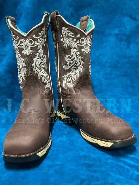 Corral W5008 Ladies Embroidery Hydro Resist Polycarbonate Security Toe Boot Brown front and inner side view. If you need any assistance with this item or the purchase of this item please call us at five six one seven four eight eight eight zero one Monday through Saturday 10:00a.m EST to 8:00 p.m EST