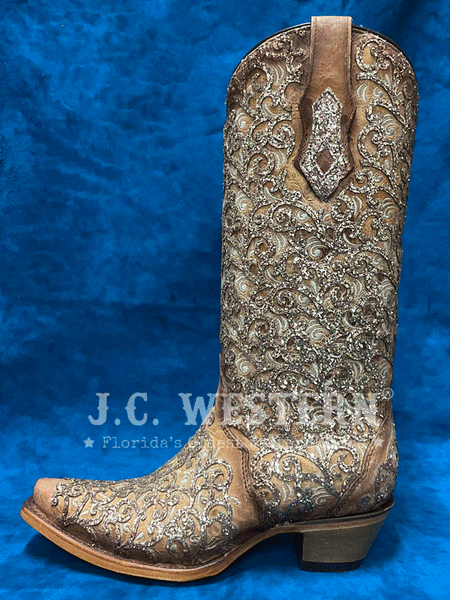 Corral C4051 Ladies Glitter Overlay And Embroidery Triad Boot