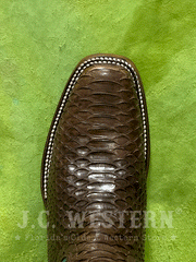 Circle G L6047 Ladies Python Embroidery Square Toe Boot Chocolate toe view from above. If you need any assistance with this item or the purchase of this item please call us at five six one seven four eight eight eight zero one Monday through Saturday 10:00a.m EST to 8:00 p.m EST