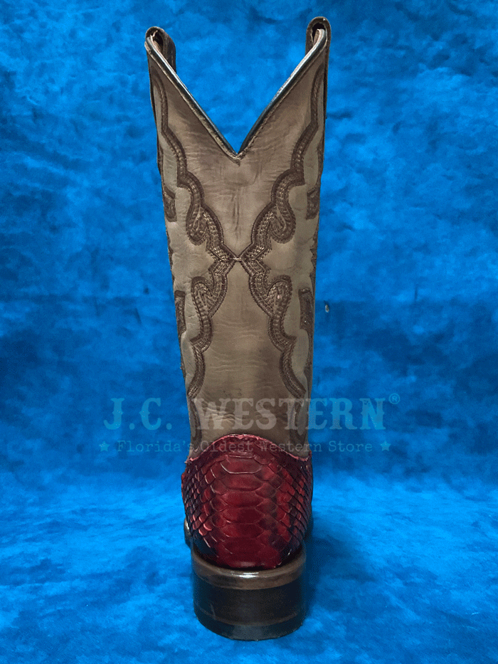 Circle G L6048 Ladies Python Embroidery Square Toe Boot Red front and side view. If you need any assistance with this item or the purchase of this item please call us at five six one seven four eight eight eight zero one Monday through Saturday 10:00a.m EST to 8:00 p.m EST