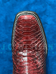 Circle G L6048 Ladies Python Embroidery Square Toe Boot Red toe view from above. If you need any assistance with this item or the purchase of this item please call us at five six one seven four eight eight eight zero one Monday through Saturday 10:00a.m EST to 8:00 p.m EST