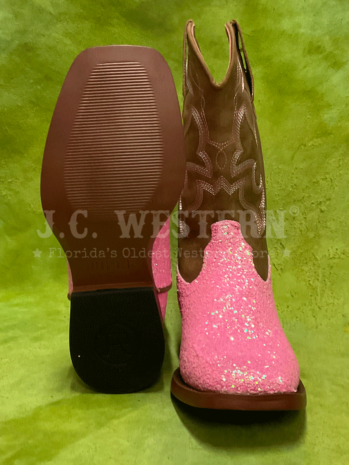 Roper 3377 Kids Glitter Sparkle Western Boots Pink front and side view. If you need any assistance with this item or the purchase of this item please call us at five six one seven four eight eight eight zero one Monday through Saturday 10:00a.m EST to 8:00 p.m EST