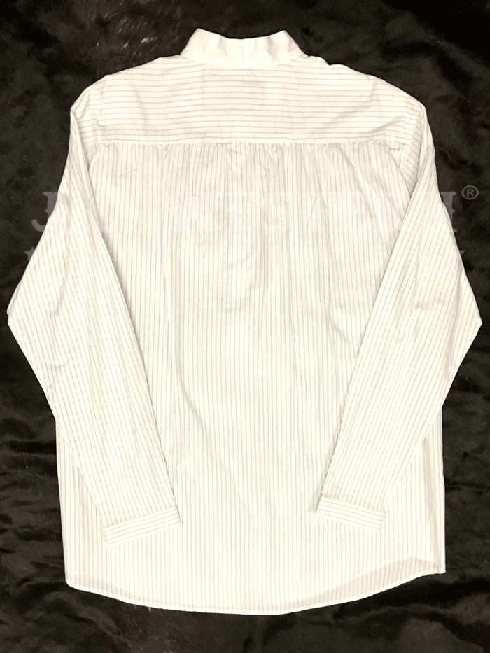 Scully RW058 -WHT Mens Pinstripe Yarn Dye Bib Western Shirt White front view on model. If you need any assistance with this item or the purchase of this item please call us at five six one seven four eight eight eight zero one Monday through Saturday 10:00a.m EST to 8:00 p.m EST