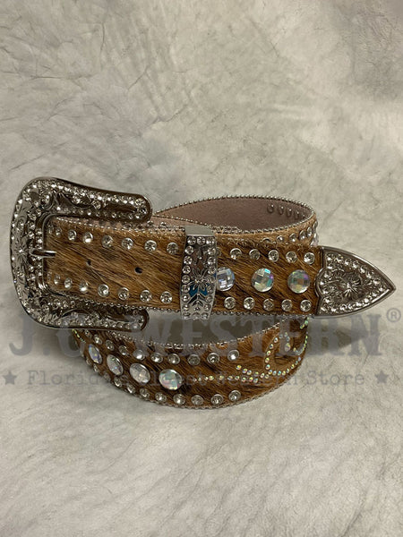 Nocona N3483602 Ladies Ladies Calf Hair Belt Brown front view. If you need any assistance with this item or the purchase of this item please call us at five six one seven four eight eight eight zero one Monday through Saturday 10:00a.m EST to 8:00 p.m EST